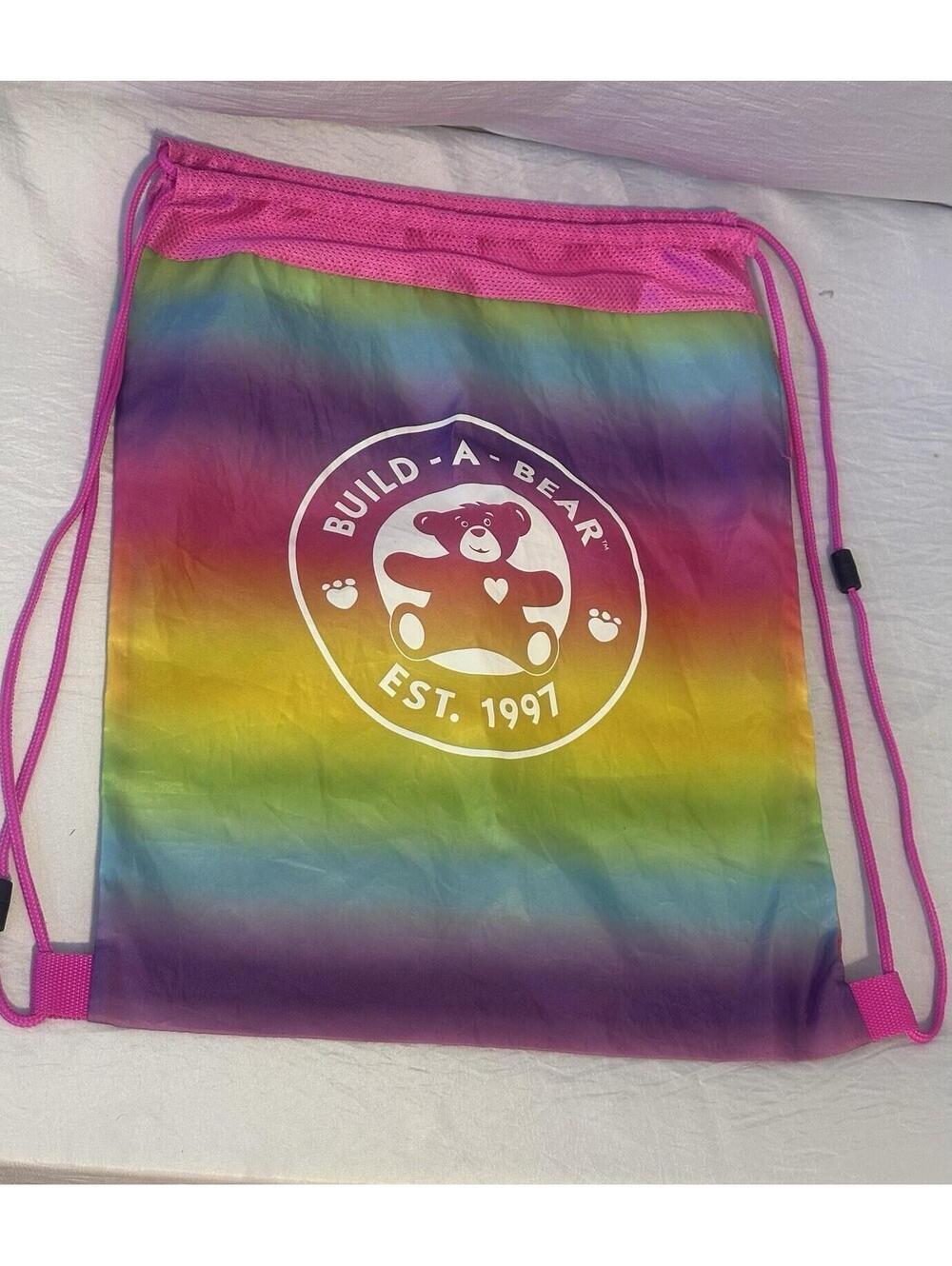 Build A Bear Carrier Drawstring Bag Rainbow Colorful Backpack EST 1997